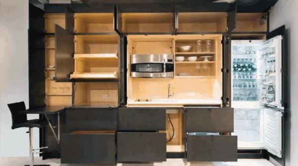 Stealth Kitchen, a fully functional kitchen hidden in the wall