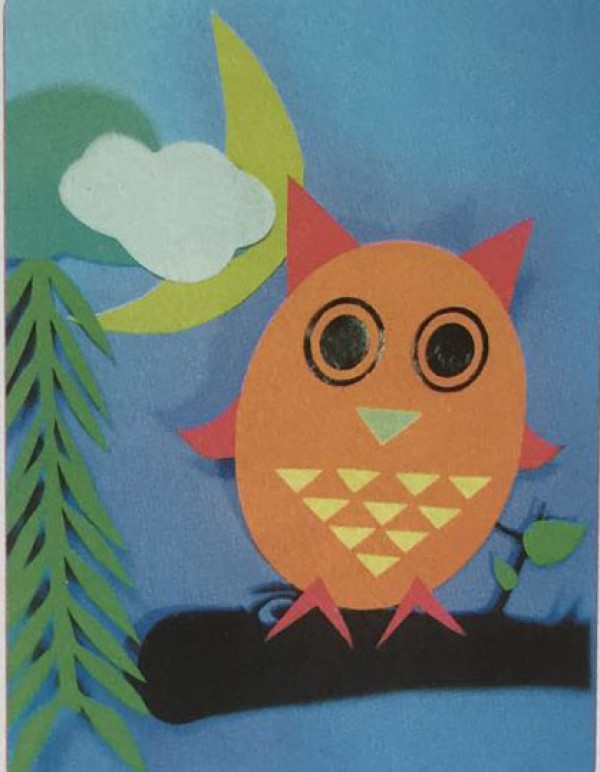 Owl paper-cut painting, fun handmade for children