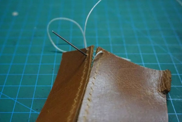 Handmade leather stitching