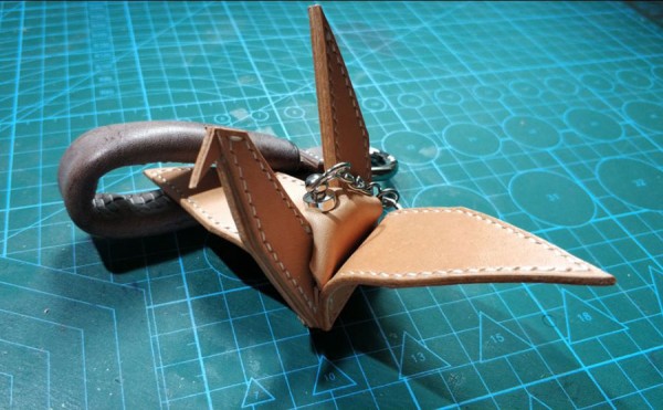 Small pendant leather paper crane