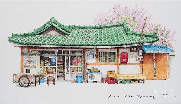 It turns out that grocery stores can be so beautiful and fresh. Illustrations of street shops from Korea.