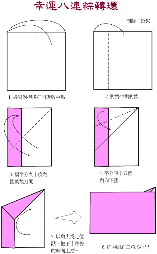 Handmade origami tutorial, handmade origami tutorial with illustrations of the lucky eight-link rice dumpling swivel ring