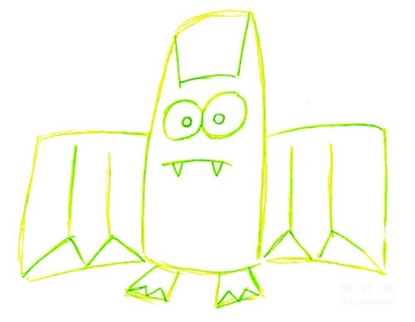 A collection of pictures of kindergarten childrens simple drawings, teaching you step by step how to draw hand-painted bats with color