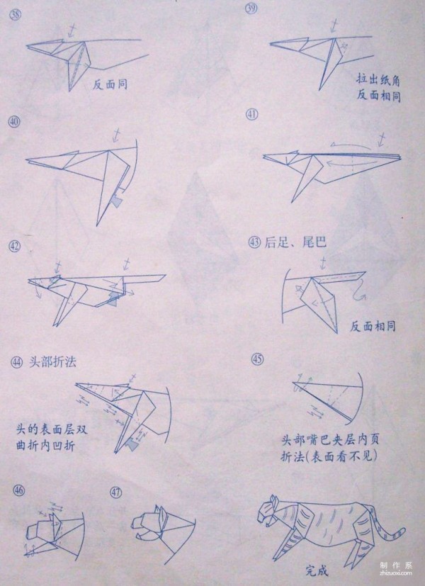 Paper art hand-making tutorial, Xu Juhong animal origami tiger hand-made origami drawing tutorial
