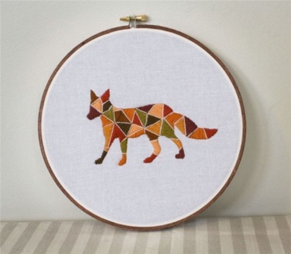 Creative hand embroidery DIY colorful square combination little fox