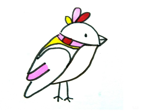 Learn to draw a simple drawing of a bird wearing a scarf