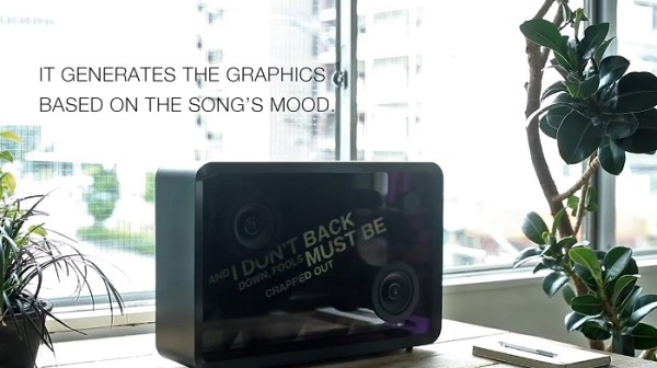 Transparent speaker showing lyrics