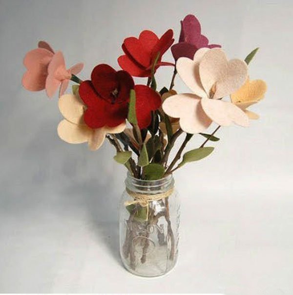 Bright colorful fabric flowers for winter decoration