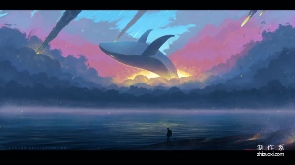 Huge two-dimensional whale illustration picture