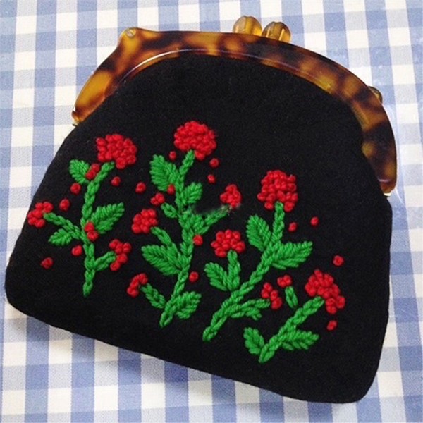 Noble and elegant black hand-embroidered DIY flower bag