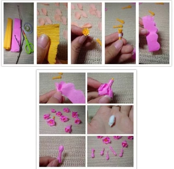 Kindergarten peach blossom handmade origami and clay tutorial collection