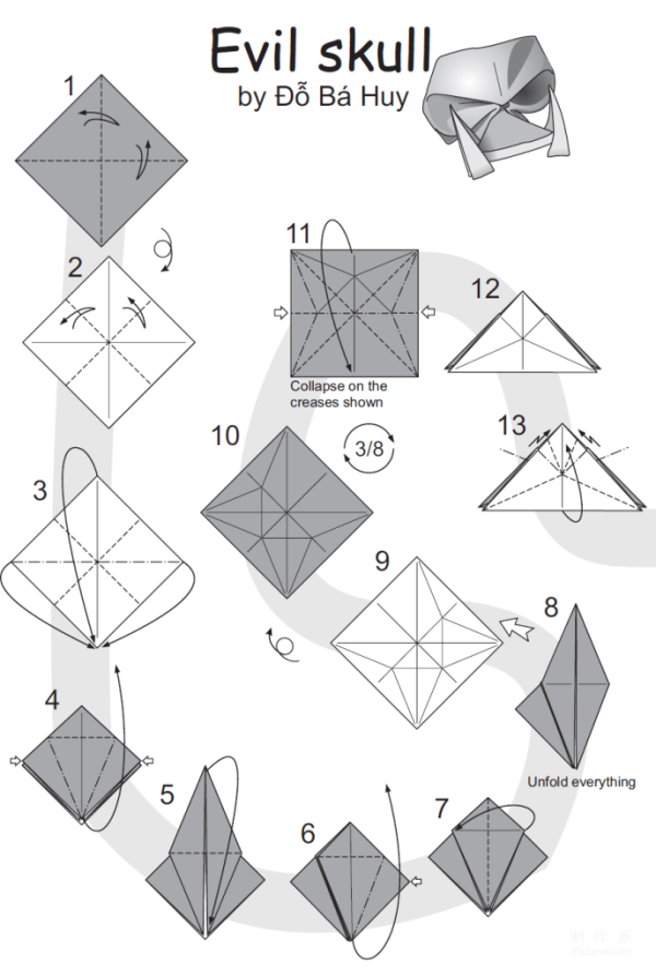 Paper art handmade origami art, Do Ba Huys work Evil Skull evil skull handmade origami drawing tutorial