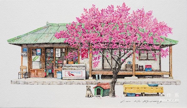 It turns out that grocery stores can be so beautiful and fresh. Illustrations of street shops from Korea.