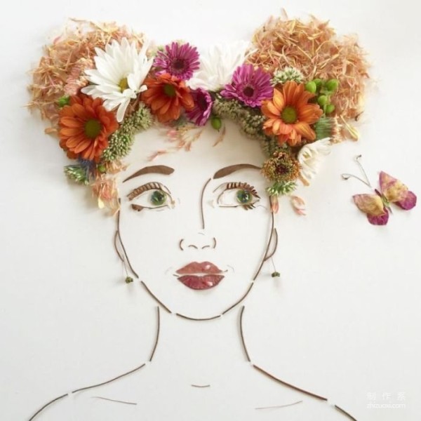 Artist Vicki Rawlins creates portraits using branches and flowers