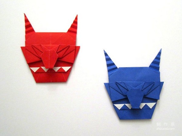 Paper art hand-made origami art, Tetsuya Abutanis two grimacing oni hand-made origami drawing tutorials