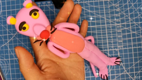 Handmade plasticine clay cute pink panther, simple and easy to make at a glance