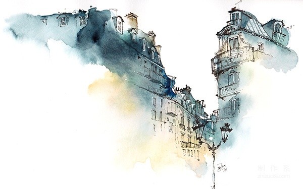 Fantastic watercolor painting of old buildings. Awesome.