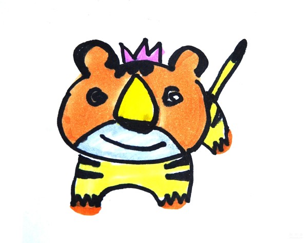 Learn to draw simple drawings, little tiger wearing a crown