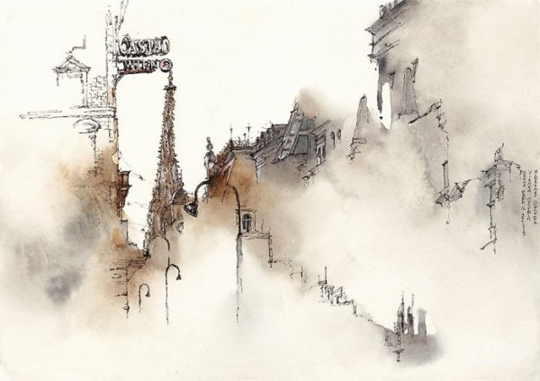 Fantastic watercolor painting of old buildings. Awesome.