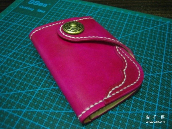 Leather art leather hand-making tutorial, pink red moon leather card holder hand-making tutorial