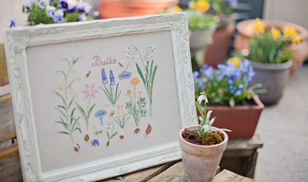 Beautiful photo frame made with embroidered handmade DIY beautiful flowers and plants