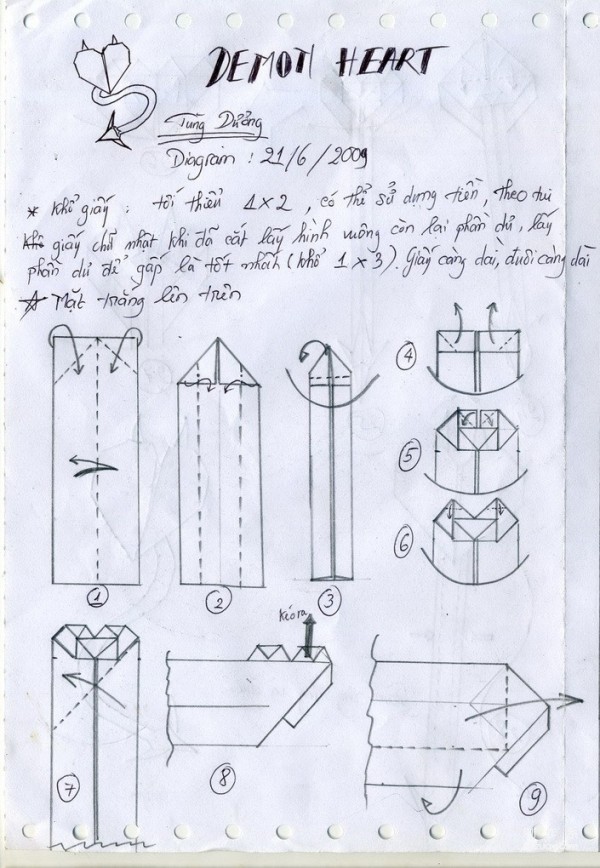 Paper art hand-made origami art, Tung Duong Devil Heart heart-shaped origami hand-made origami hand-drawing paper tutorial