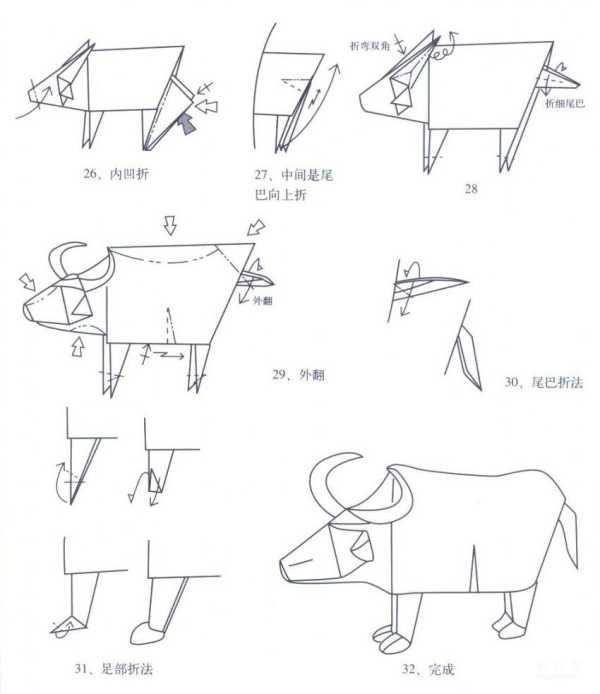 Paper art hand-making tutorial, animal origami Xu Juhong Cow hand-made origami drawing tutorial