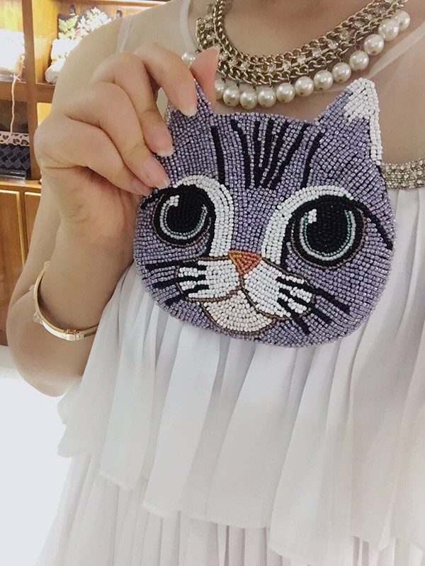 Creative handmade DIY beaded cute kitten cat coin purse