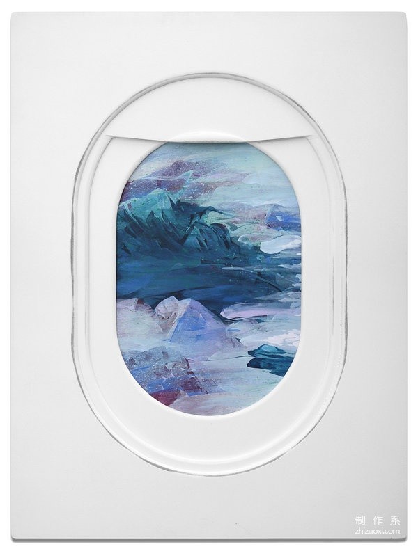 Creative paintings outside the airplane window, very beautiful scenery