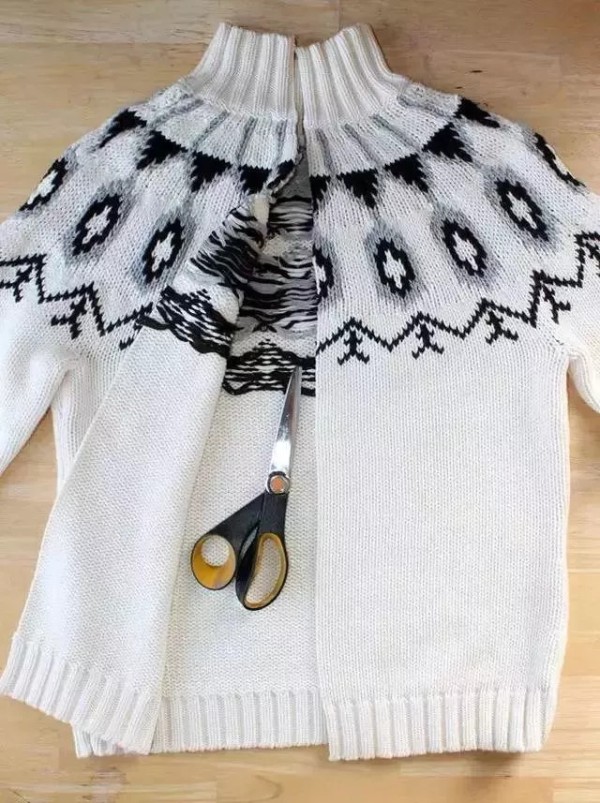 DIY Illustrated Tutorial on Cutting Old Sweaters into Cardigans