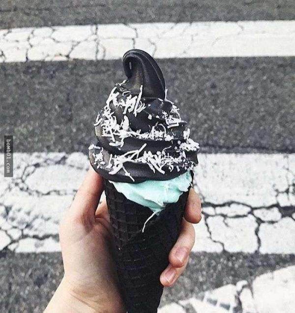 Pure black activated carbon ice cream tastes very good