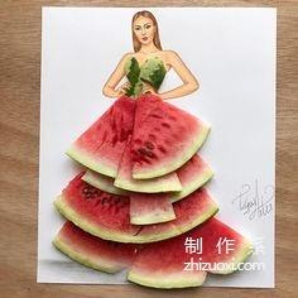 Fruit transformed into clothing art works