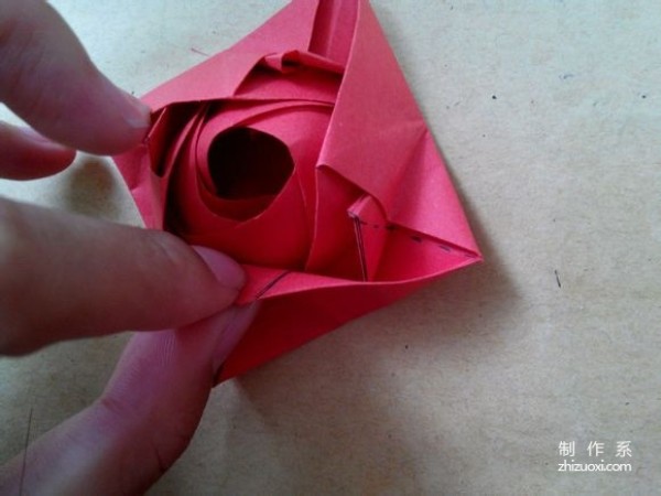 Illustration of DIY origami method of beautiful windmill rose flower