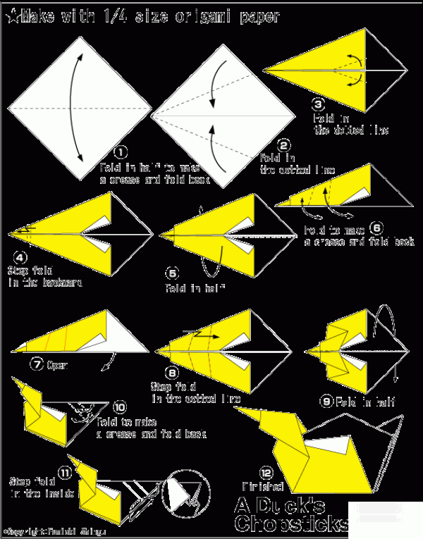 How to make origami duck-shaped chopstick holder