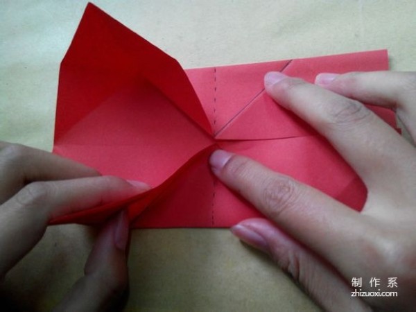 Illustration of DIY origami method of beautiful windmill rose flower