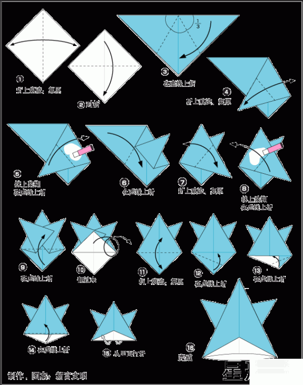 Illustrated tutorial on origami method for Christmas star hat