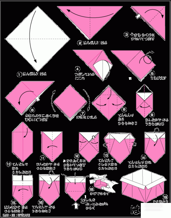 Illustration of the origami method of a simple paper box gift box