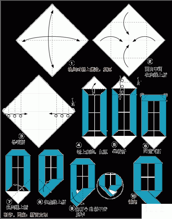 Illustrated origami tutorial for the English letter Q