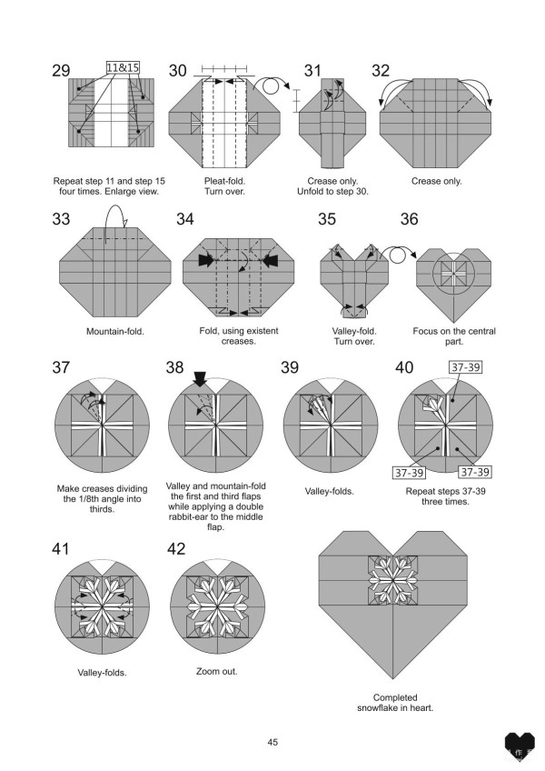 Easy Snowflake Heart Origami Heart with Snowflakes Illustrated Tutorial