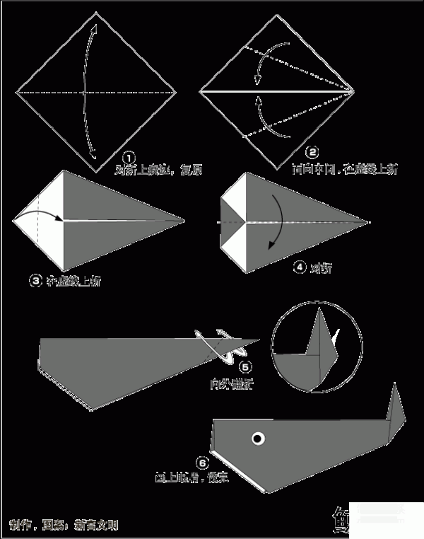 Illustration of how to make an origami whale by hand