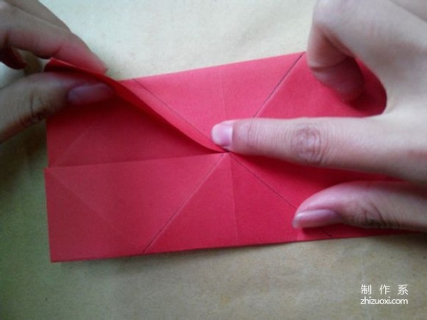 Illustration of DIY origami method of beautiful windmill rose flower