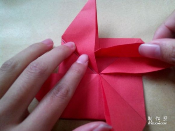 Illustration of DIY origami method of beautiful windmill rose flower