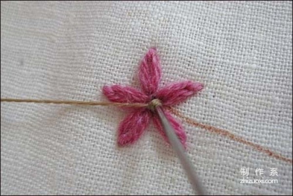 Illustrated tutorial on hand embroidery method of small daisy