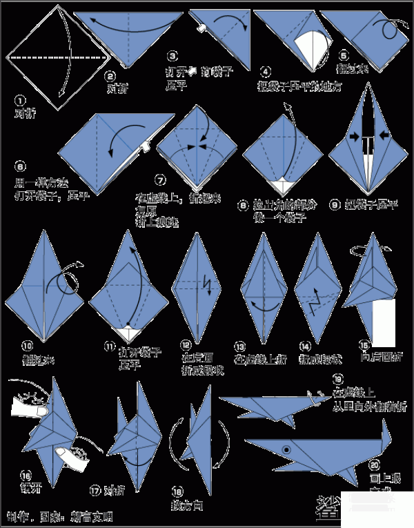 Illustration of how to make origami shark for children