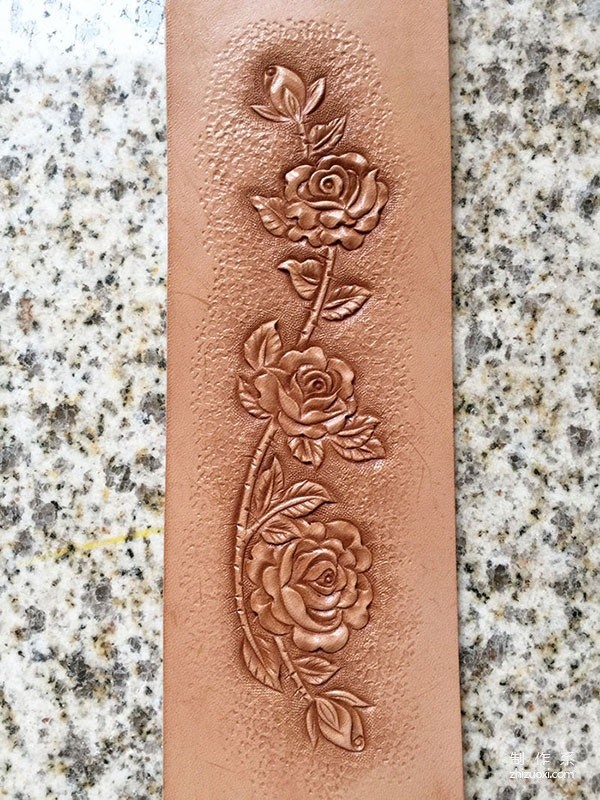 Carved leather Rose with Thorns bracelet