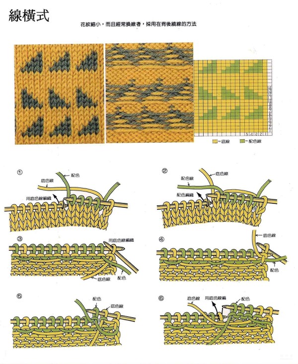 Several secondary color stick stitch knitting pattern methods