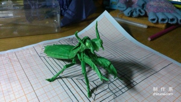 Praying mantis origami tutorial, mantis origami illustration