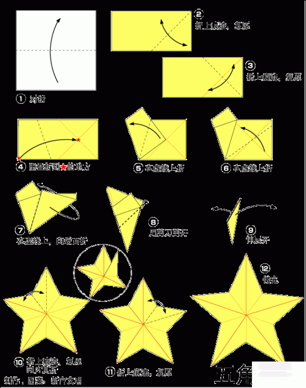 Illustration of how to make origami five-pointed star