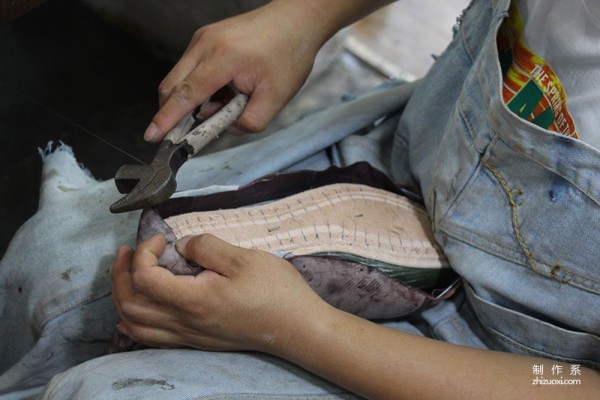 The making process of a pair of handmade work boots