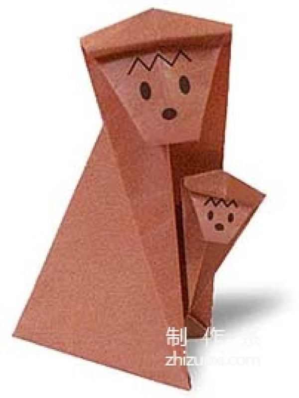 Animal parent-child monkey origami method of big monkey hugging little monkey